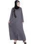 Arabic Front zip and slit patch work Nida Abaya Grey Women Online shopping USA